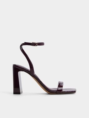 Aldo Women's Patent Leather Ankle-Strap Block Heel Sandal - Deep Plum